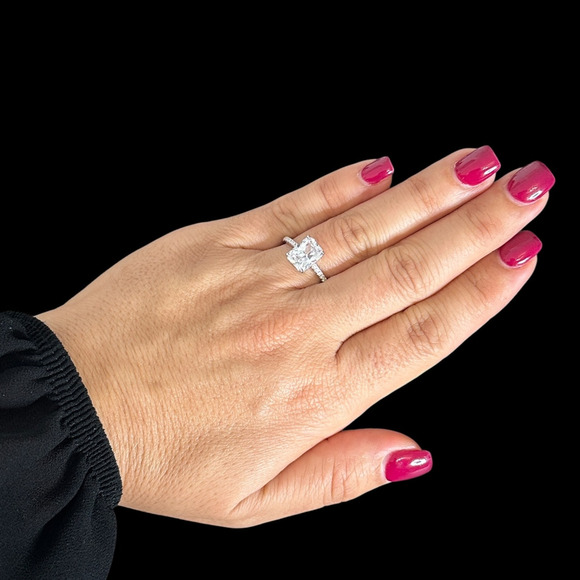 Elegant Women's Engagement Ring with Emerald-Shaped Cubic ZirconiaTimeless - Picture 5 of 13